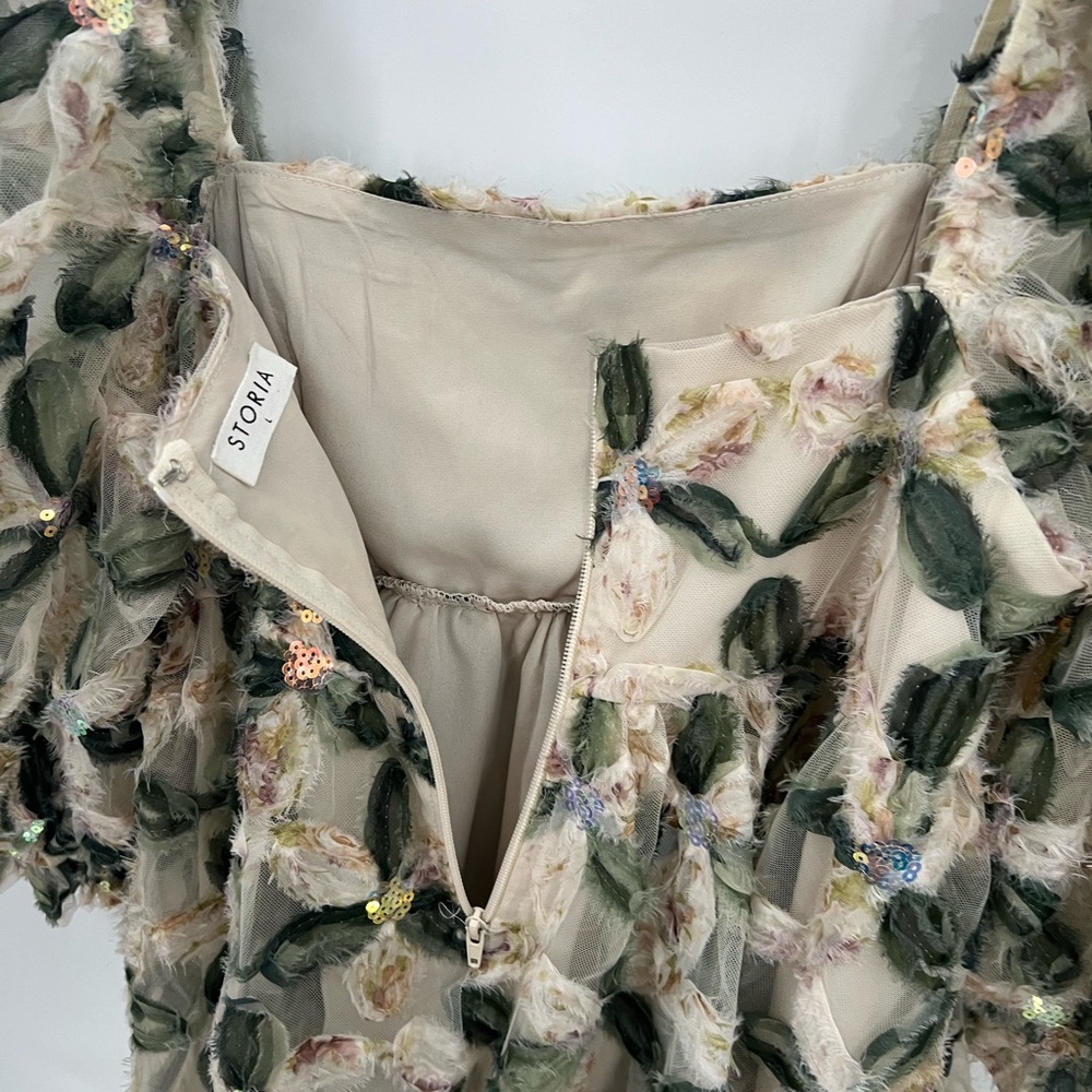 Storia babydoll puff sleeve textured mini dress - Picture 11 of 13
